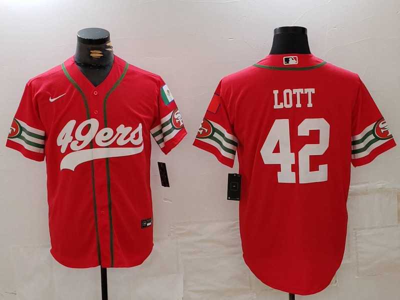 Mens San Francisco 49ers #42 Ronnie Lott Red Mexico Cool Base Stitched Baseball Jersey